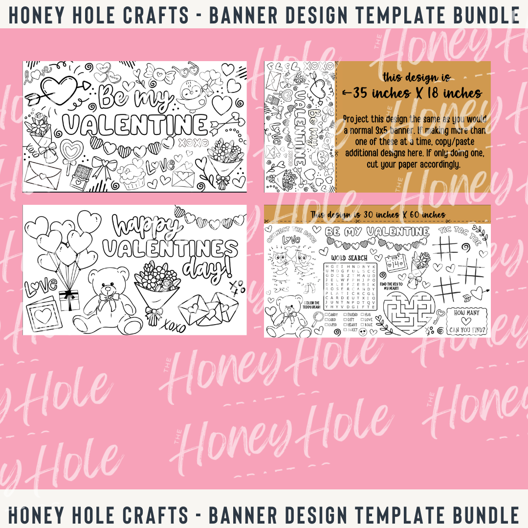 Valentine's Day Designs, Coloring Sheets, Activity Page - Mini Template Bundle