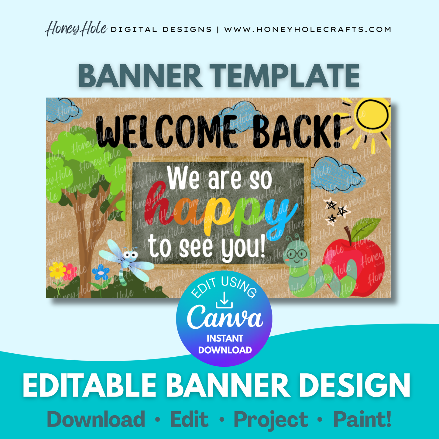 Welcome Back to School Template | Teacher, Classroom, Brown Paper | Editable digital banner template made by Honey Hole Crafts | Available at honeyholecrafts.com