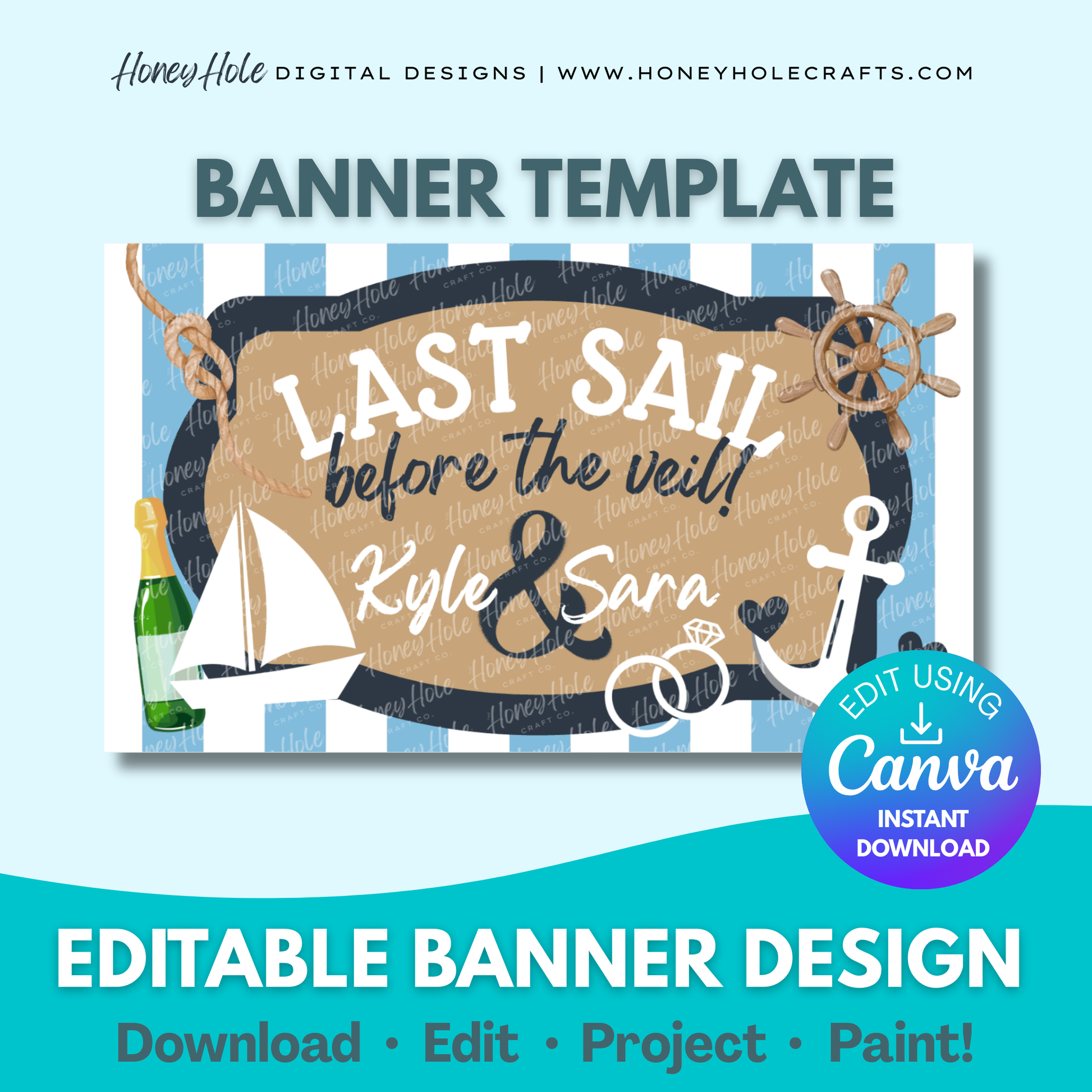 Last Sail Before The Veil Bachelorette Party Template | Nautical, Anchor, Brown Paper | Editable digital banner template made by Honey Hole Crafts | Available at honeyholecrafts.com