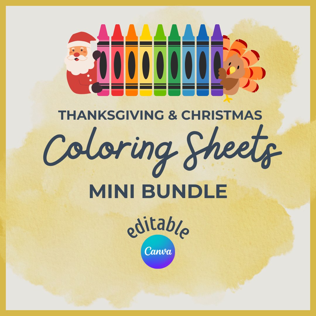 Thanksgiving & Christmas Coloring Sheets - Mini Template Bundle