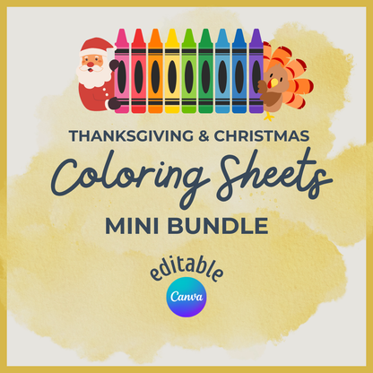 Thanksgiving & Christmas Coloring Sheets - Mini Template Bundle