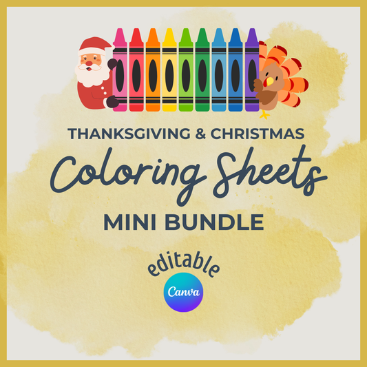 Thanksgiving & Christmas Coloring Sheets - Mini Template Bundle