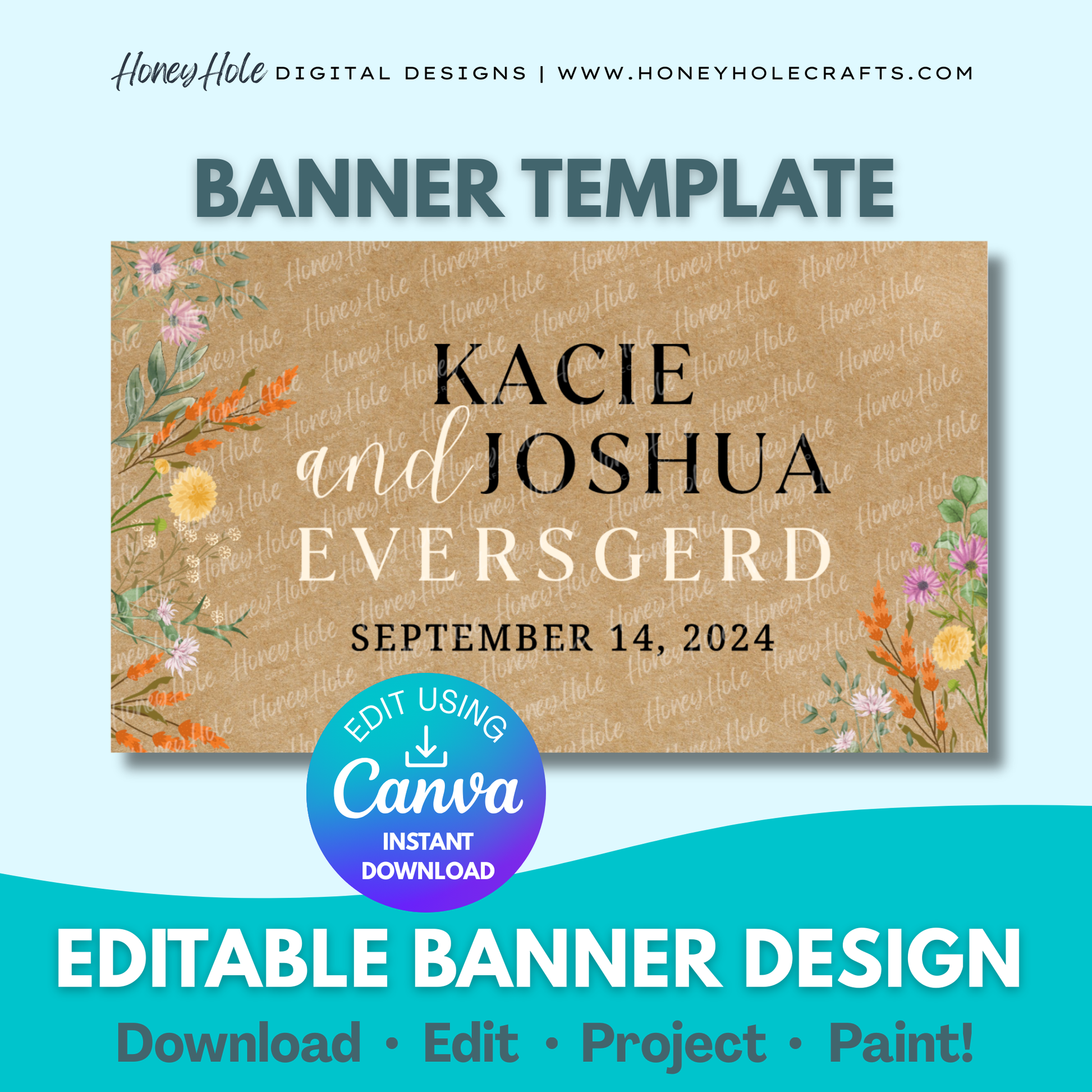 Wildflower Engagement Wedding Template | Floral, Brown Paper | Editable digital banner template made by Honey Hole Crafts | Available at honeyholecrafts.com